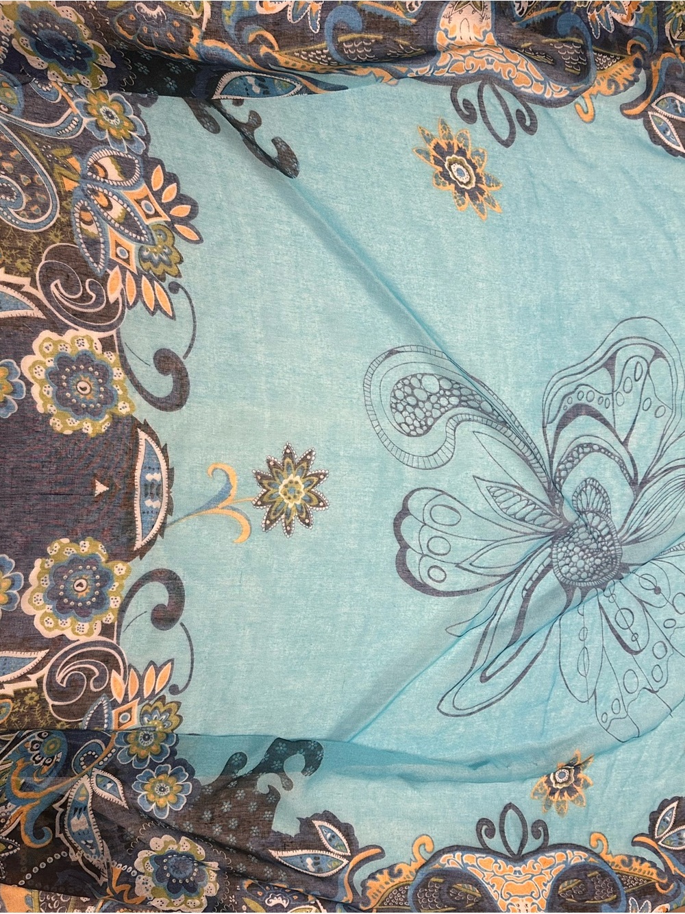 Tickled Pink Blue Paisley Floral Tassel Scarf Wrap